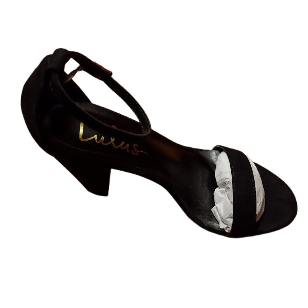 Lulus Black Sued 4" High Heels Shoes Size 7 Chunky Heel Ankle Strap - Picture 3 of 11